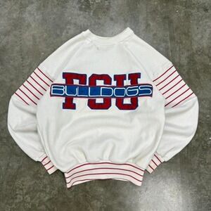 True Vintage 80s FSU Bulldogs White Embroidered Crewneck Sweatshirt Size S